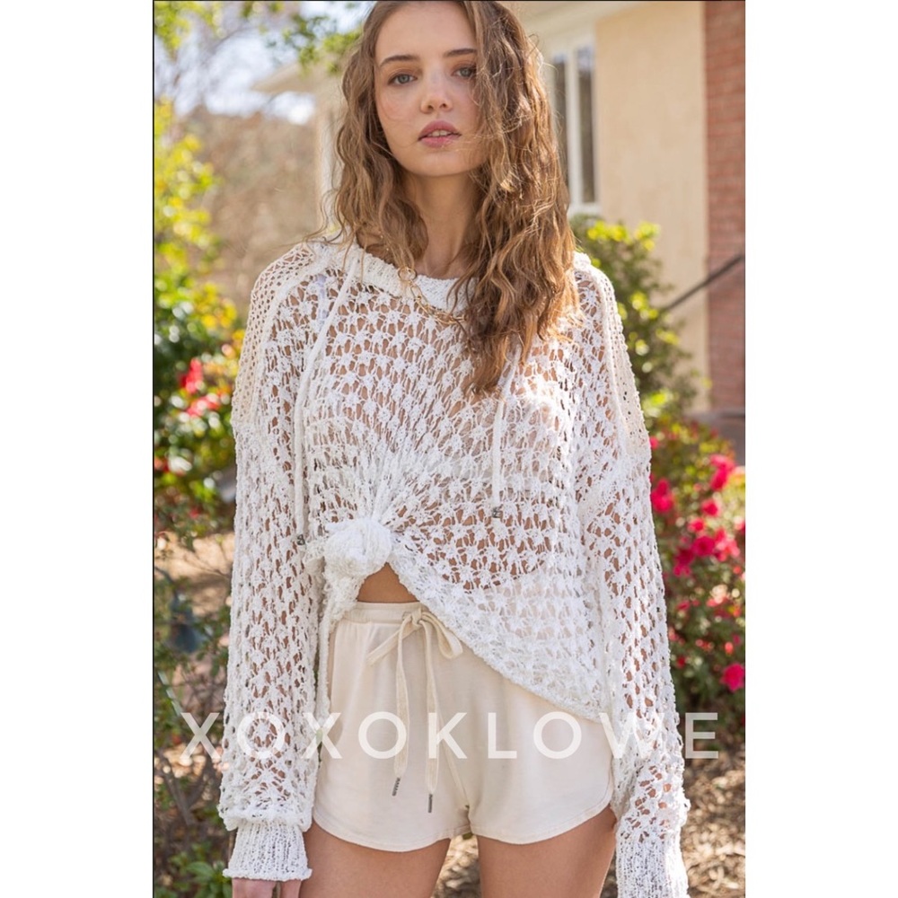 POL White Open-Knit Hooded Scoop Neck Sweater - Picture 10 of 14
